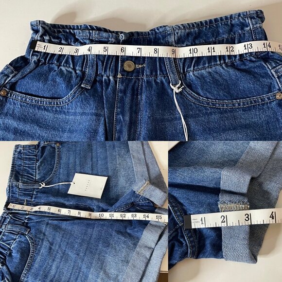 NWT KANCAN Ultra High Rise Paper Bag Shorts 100% Cotton Womens Size L Blue Denim - Picture 6 of 8